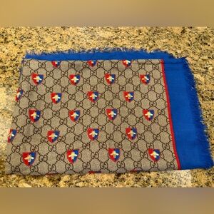 Gucci Supreme GG Logo with Gold Bee Crest modal silk large scarf